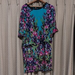 Women's Size Large Nicole Miller Floral Short Dolman Sleeve Blouson Dress